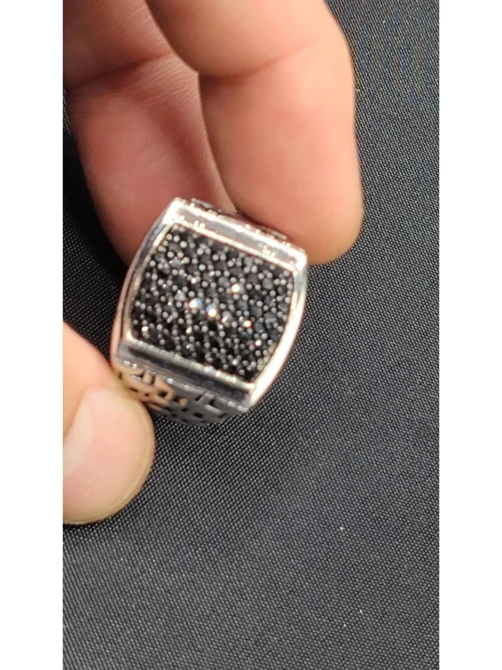 MGW Men's Black Sapphire Pavé Sterling Silver Ring Size 9 17g 2ct